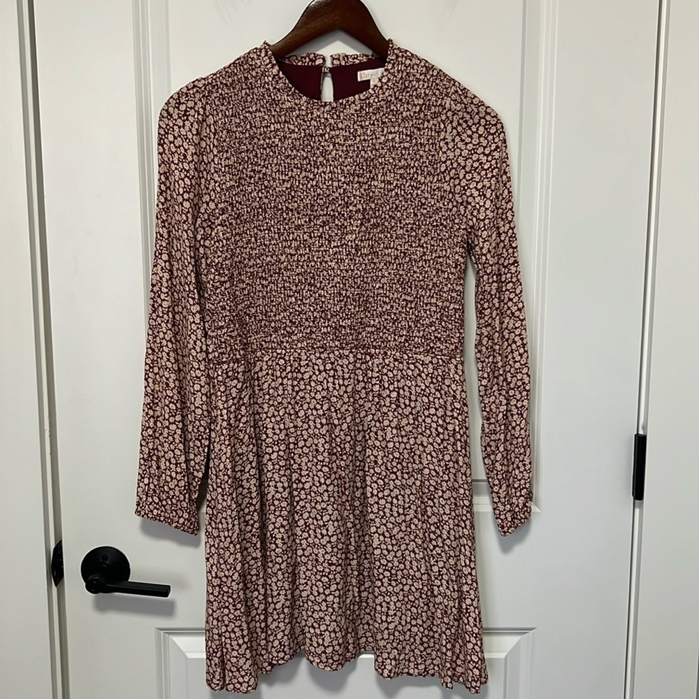 GB Girls Floral Print Knee Length Burgundy Long Sleeve Dress size XL